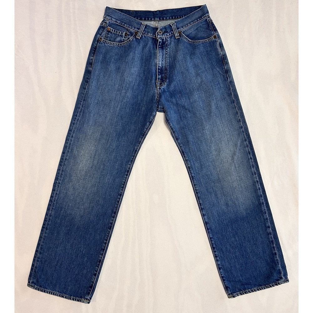 RL Polo Jeans Co Company 32x30 Blue Denim Relaxed 5 Pocket Vintage Leather Patch
